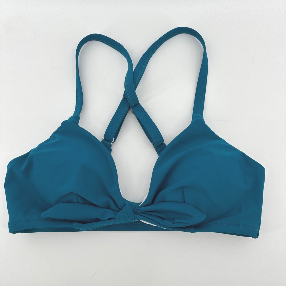 Cupshe Teal Blue Knot Front Bikini Top Size S DAA12C3D009UU Cross Back Padded